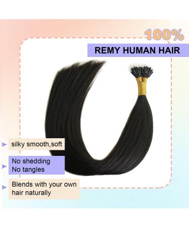 KOCONI 14 Inch Black Nano Rings Human Hair Extensions - Double Drawn Nano Tip Beads, 50g, 1g/Strand, #1 Jet Black - Real Human Hair Extensions - Buy Online on GoSupps.com