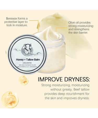 NEWUREHO Grass Fed Honey & Tallow Balm Grass Fed Beef Tallow Manuka Honey Cream Miracle Tallow Balm Face and Body For Skin Organic Moisturizing Cream Smooth Skin - Buy Online on GoSupps.com
