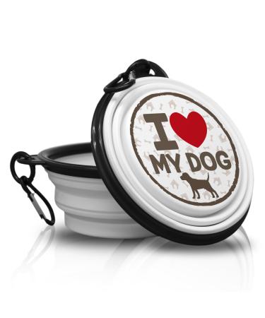 60. I Love My Dog - Foldable portable drinking bowl with carabiner for on the go. Food bowl pet bowl. Handy and unique.