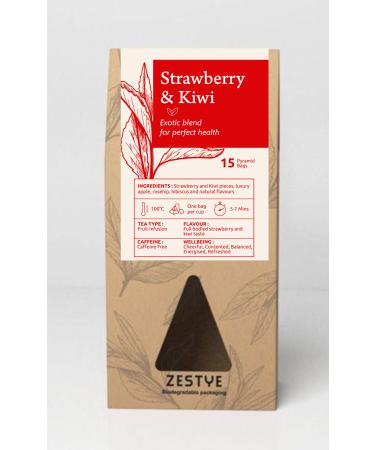Strawberry and Kiwi Fruit Infusion - 15 Pyramid Bags (Pack of 3 - Total 45 bags)