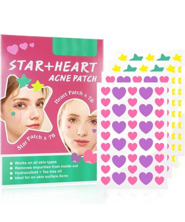 156 PCS Star-shaped pimple patch hydrocolloid pimple patch pimple patch with tea tree oil and salicylic acid pimple patch set and waterproof absorption anti suitable for all skin types pink green