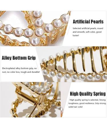 Threaded Gold Pearl Hair Claw for Thick Hair - Strong Hold Jaw Clips for Women - Fashion Hair Accessory Gift - Buy Online on GoSupps.com
