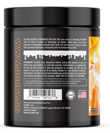 Dubby Gamer Energy Drink Powder - Sugar Free Jitter-Free Nootropics Mango Orange Cream Flavor 30 Servings - Boost Your Gaming Performance - Buy Online on GoSupps.com