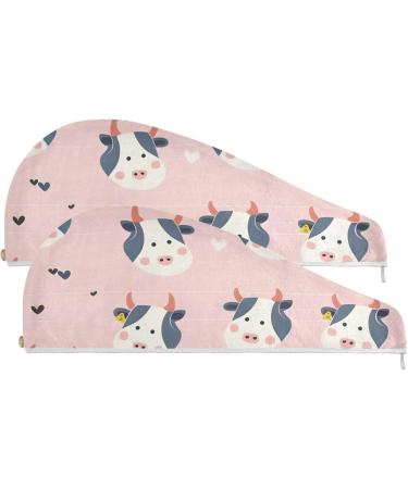 Cow Pink Hair Towel 2 Pack - Super Absorbent Quick Dry Hair Turbans for Women & Girls - Buy Online on GoSupps.com