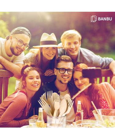 Banbu Bamboo Disposable Cutlery-100PK (6.7" 50 Forks 25 Spoons 25 Knives) Bamboo Spoon Fork Knife Set Disposable for Travel Camping 100% Biodegradable Compostable Renewable Natural Utensils - Buy Online on GoSupps.com