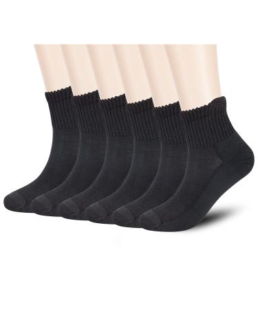 Athlemo Women&Men Bamboo Diabetic Socks 6 Pairs Circulatory No-Binding Ankle Seamless for Smelly Foot Black(6pairs) 13-15