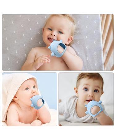 ORIA Silicone Baby Teether - Bear Buddy Teething Toy & Anti-Drop Mitten - Morandi Blue | Infant Chew Relief - Buy Online on GoSupps.com