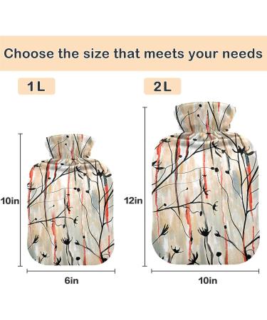 Naanle Flowers Leaves Stripes Heat Bottle - 1L Transparent Hot Water Bottle with Cover for Pain Relief Bed Warmer & Cold Therapy - Buy Online on GoSupps.com