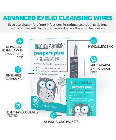 Peepers Plus Advanced Eyelid Wipes by Natural Essentials - Hydrating Eye Wipes with Hyaluronic Acid & Tea Tree Oil for Allergy Relief, Dry Eyes, Blepharitis & Conjunctivitis - Buy Online on GoSupps.com