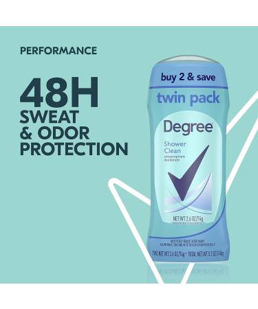 Degree Antiperspirant Deodorant Shower Clean Twin Pack 48-Hour Sweat and Odor Protection Antiperspirant for Women 2.6 oz - Buy Online on GoSupps.com