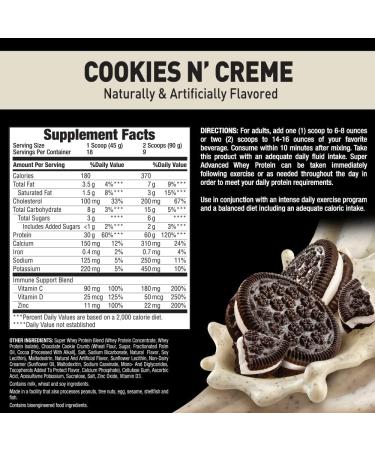 Body Fortress Super Advanced Whey Protein Powder - Cookies N' Cr me 1.78 lbs with Immune Support (Vitamins C & D + Zinc) - Cookies & Cream Flavor - Buy Online on GoSupps.com