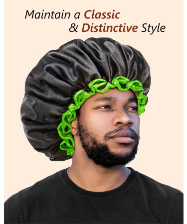 Mikimini Extra Large Black Shower Hoods (2-Pack) - Waterproof Reusable Hair Caps for Men & Women with Bright Green Border - Thick Braids & Double-Layer Design - Buy Online on GoSupps.com