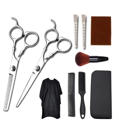 10 Pcs Hair Scissors Professional Hair Cutting Scissors Set Thinning Shears Hair Razor Comb Clips Cape Hairdressing Kit Barber for Barber Stylist