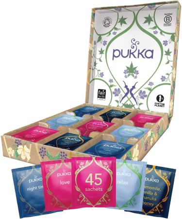 Pukka Herbs | Herbal Tea Selection Box | 9 Flavours | 45 Sachets | Organic Herbal Tea | Tea Collection | Green Tea & Relax Tea Selection Box | Eco Friendly Gift | Ideal Birthday Gift - Buy Online on GoSupps.com