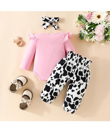 UUAISSO Baby Girls Cow Print Ruffled Long Sleeve Top and Pants Set - 12-18 Months (Pink) - Buy Online on GoSupps.com