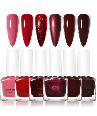 MEITREND Glitter Nail Polish Quick Dry Non Toxic Water Based Red Matte Nail Art