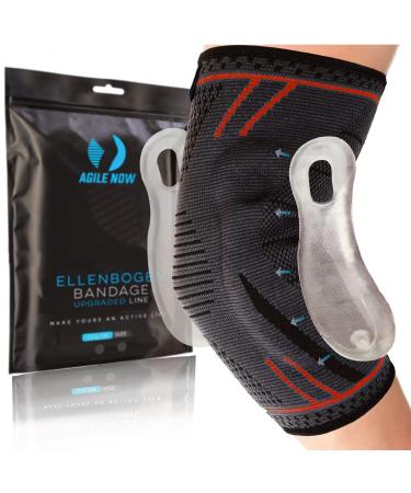 Agile Now elbow bandage upgraded stabilizes & protects the joints non-slip tennis arm bandage with curved gel pads suitable for all sports such as tennis weightlifting & golf (m | red) m red