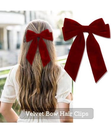 1Pcs Velvet Hair Bows Clips Red Ribbon Clips Cute Barrettes Accessories for Women Girls Big Bowknot Hair Clips for Party Birthday Holiday Graduation - Buy Online on GoSupps.com