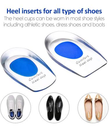 2 Pairs Gel Heel Cups Silicone Heel Cup Pads for Plantar Fasciitis Heel Spur & Achilles Pain Gel Heel Cups and Cushions Absorbing Support (L) L(Pack of 4) Blue - Buy Online on GoSupps.com