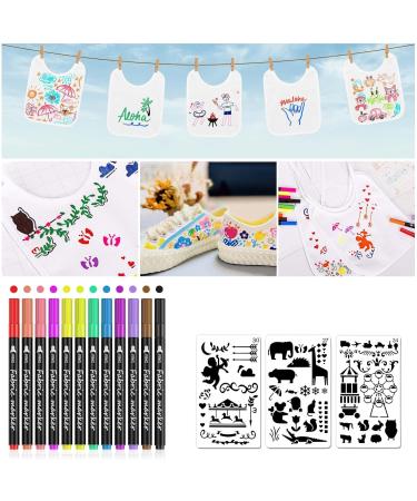 12-Piece Baby Bib Painting Set | Colored Textile Pins & Stencils | DIY Baby Shower Gift | Double-Sided 22x18 cm - Buy Online on GoSupps.com