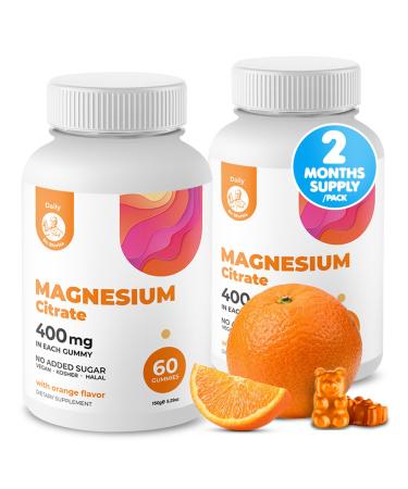 Magnesium Gummies Sugar-Free - Calm Magnesium Supplement for Children Sugar-Free Magnesium Citrate Gummies for Kids & Adults 400mg (Orange Flavor-120 Count) Magnesium Gummies 120 Count (Pack of 1)