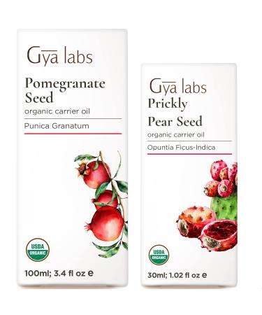 Gya Labs Pomegranate Seed Oil for Skin (3.4 fl oz) & Prickly Pear Seed Oil for Hair (1 fl oz) Set - Aromatherapy Grade Essential Oils Set