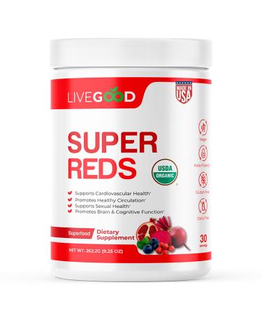 LiveGood Super Reds Organic Superfood Powder with Beetroot and Organic Pomegranate Powder Antioxidant Fruit Blend and Red Beets Supplements for Daily Energy (30 Servings)