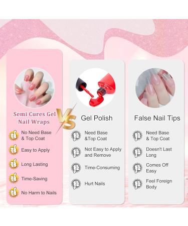 20Pcs Semi Cured Gel Nail Strips Self-Adhesive Full Wrap Gel Nail Art Stickers Long-Lasting Waterproof Gel Nail Polish Wraps Salon-Quality French Manicure Set (UV/LED Lamp Required) - Sparkle Pink - Buy Online on GoSupps.com