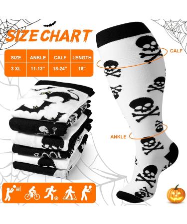 6 Pairs Halloween Plus Size Compression Socks for Women & Men | 20-30 mmHg Extra Wide Knee High Support Socks - Buy Online on GoSupps.com