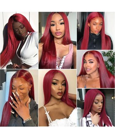 24 Inch Red 99J Straight Lace Front Wig Brazilian Virgin Human Hair for Black Women - Buy Online on GoSupps.com