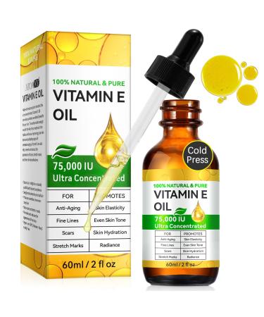 Redshine Pure Vitamin E Oil 75 000 IU Vitamin E Oil for Skin Scars and Face Reduce Scars Fine Lines Moisturize and Radiant Skin for Whole Body 60ml