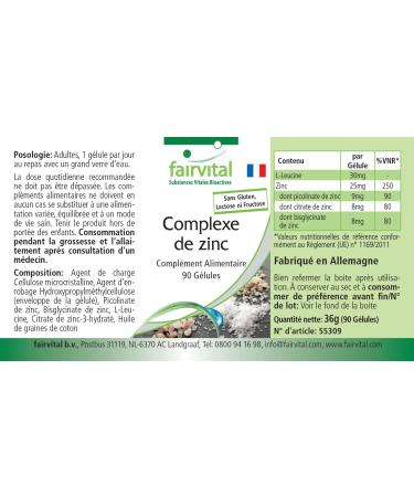 Fairvital Zinc Complex 25mg 90 Capsules Zinc Picolinate Zinc Citrate and Zinc Bisglycinate high dose vegan Made in Germany fairvital - Buy Online on GoSupps.com