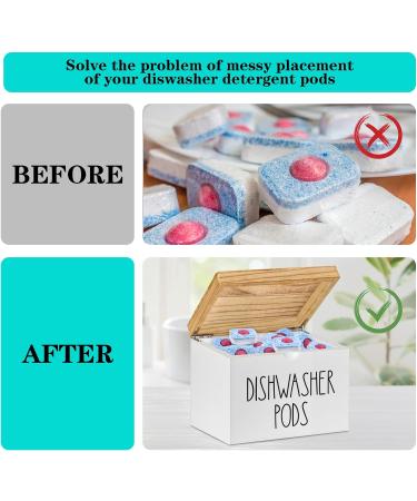 Anwelynd Rustic Wooden Dishwasher Pod Container Dishwasher Tablet Container for Kitchen Decor and Accessories Wood Laundry Detergent Pods Holder with Lid Laundry Detergent Storage Square White & Brown - Buy Online on GoSupps.com