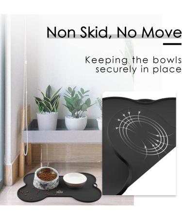 Waterproof Silicone Dog Food Mat | Non-Slip Pet Feeding Mat | Non-Spill Puppy Dish Tray | Bone-Shaped Black Mat - Small/Medium/Large - Buy Online on GoSupps.com