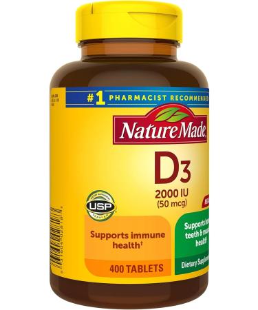 Mega Size Vitamin D3 2000 IU (50 mcg) 400 Tablets - Immune Health, Strong Bones & Muscles - 250% Daily Value - One Daily Tablet - Buy Online on GoSupps.com