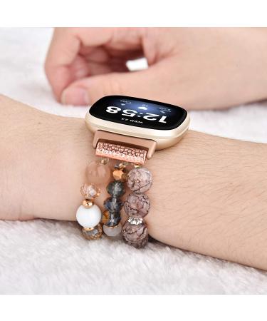 CAGOS Handmade Beaded Elastic Stretch Bracelet Band for Fitbit Versa 3/Sense - Amber Brown - Buy Online on GoSupps.com