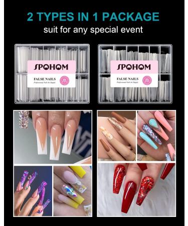 Spohom 480pcs Clear Nail Tips for Acrylic Nails - Professional Square Coffin No C Curve Extra Long Tapered Straight Fake Nails Tips - Salon Quality DIY Square and Coffin Styles - Buy Online on GoSupps.com