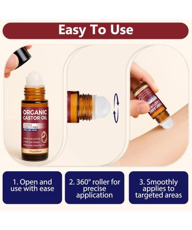 Organic Castor Oil Roll on, Castor Oil Roller Ball for Eyes, Face, Body Skin, Hair and Belly Button, Cold Pressed Unrefined, in Glass Bottle, Travel Size (1Fl Oz) 1 Fl Oz (Pack of 1) - Buy Online on GoSupps.com
