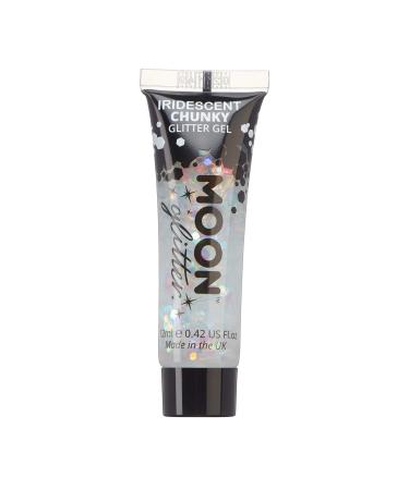 Iridescent Chunky Face & Body Glitter Gel by Moon Glitter - White - Cosmetic Festival Glitter Face Paint for Face Body Hair Nails - 12ml - Buy Online on GoSupps.com
