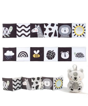 Taf Toys Newborn Soft Activity Book Black & White High Contrast Baby Book Infant Sensory Toys Tummy Time Soft Cloth Books for Babies Textured Fabric Crinkling Shapes Patterns 0-12 Months Newborn Toys