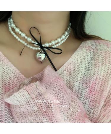 OralGos Heart Imitation Pearl Necklace for Women - Harajuku & Campus Style Jewelry - Simple Clavicle Chain Design - Shop Internationally - Buy Online on GoSupps.com