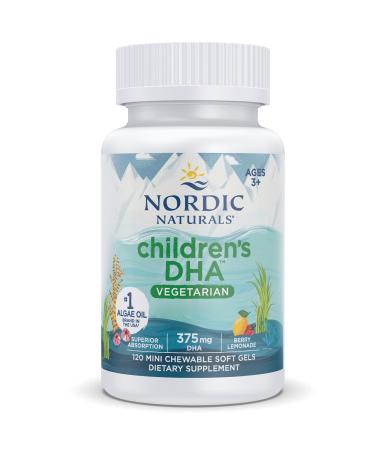 Nordic Naturals Vegetarian Children's DHA 375mg Omega-3 Seaweed Oil with EPA and DHA 120 Vegan Soft Capsules Lab Tested Vegetarian Soy Free Gluten Free Non-GMO