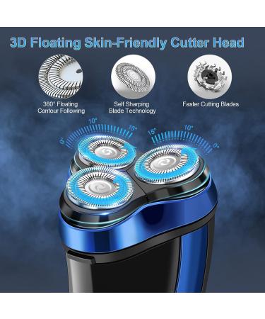 NWOUIIAY Electric Razor Shavers for Men - Wet/Dry with 3 Rotating Heads and USB Rechargeable Beard Razor - Blue - Buy Online on GoSupps.com