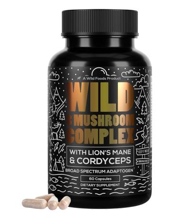 Wild Foods Premium Mushroom Complex Supplement | 8 Organic Mushrooms with Lions Mane Supplements for Immune Support | Natural Nootropic for Energy | 60 Capsules 60 Count (Pack of 1)