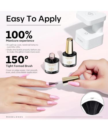 Modelones Glitter Gel Top Coat 2 in 1 Pearl Gel Nail Polish Clear Glitter Glossy Sparkle Finish Long Lasting Soak Off Mermaid Shimmer Pearlescent Glitter Gel Polish Nail Art Home DIY 10 ML - Buy Online on GoSupps.com