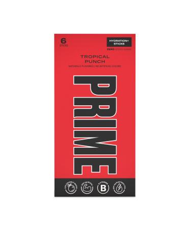 Prime Hydration+ Stick Pack, Electrolyte Drink Mix, 10% Coconut Water, 250mg BCAAs, Antioxidants, Naturally Flavored, Zero Added Sugar, Easy Open Single-Serving Stick, Tropical Punch 6 Sticks