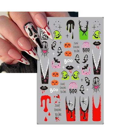 Halloween Nail Art Stickers - 3D Spider-Web & Bat Designs Pumpkin & Horror Mask Decals - 5 Sheets for DIY Nail Decoration - Buy Online on GoSupps.com