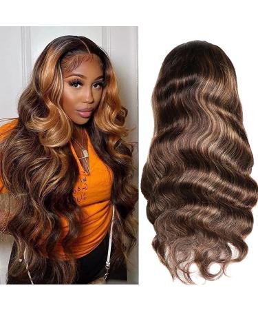Beaudiva Ombre Highlight Lace Front Wigs Human Hair Body Wave Wigs for Black Women Honey Blonde HD Lace Front Wigs Pre Plucked 4/30 Colored 4x4 Frontal Wig 22 inch 22 Inch 4/30 Highlight Color