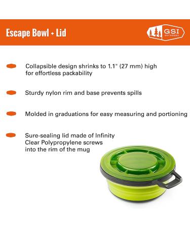 GSI Outdoors 22oz. Escape Bowl with Lid - Insulating Silicon Bowl for Camping & Travel (Green - Buy Online on GoSupps.com