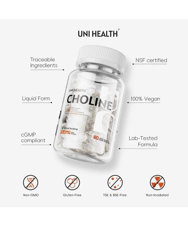 UniHealth Choline 500 mg with VitaCholine , 60-Day Supply, Liquid Vegan Capsules for Prenatal Choline Supplement, Brain Health, Cognitive Performance & Liver Support, Non-GMO, Gluten-Free, USA Made Unflavored - Buy Online on GoSupps.com
